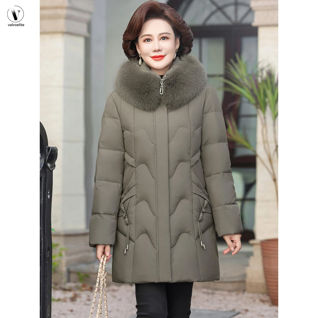 VALVOELITE羽绒服女中长款冬季新款宽松洋气中老年妈妈加厚防寒服