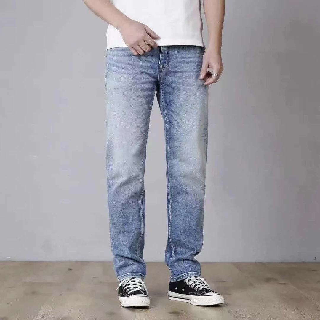 高端水洗牛仔裤直筒浅色蓝色休闲男装薄款宽松男裤时尚
