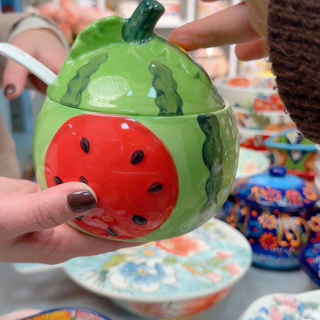 瓷600毫升西瓜盐罐一只