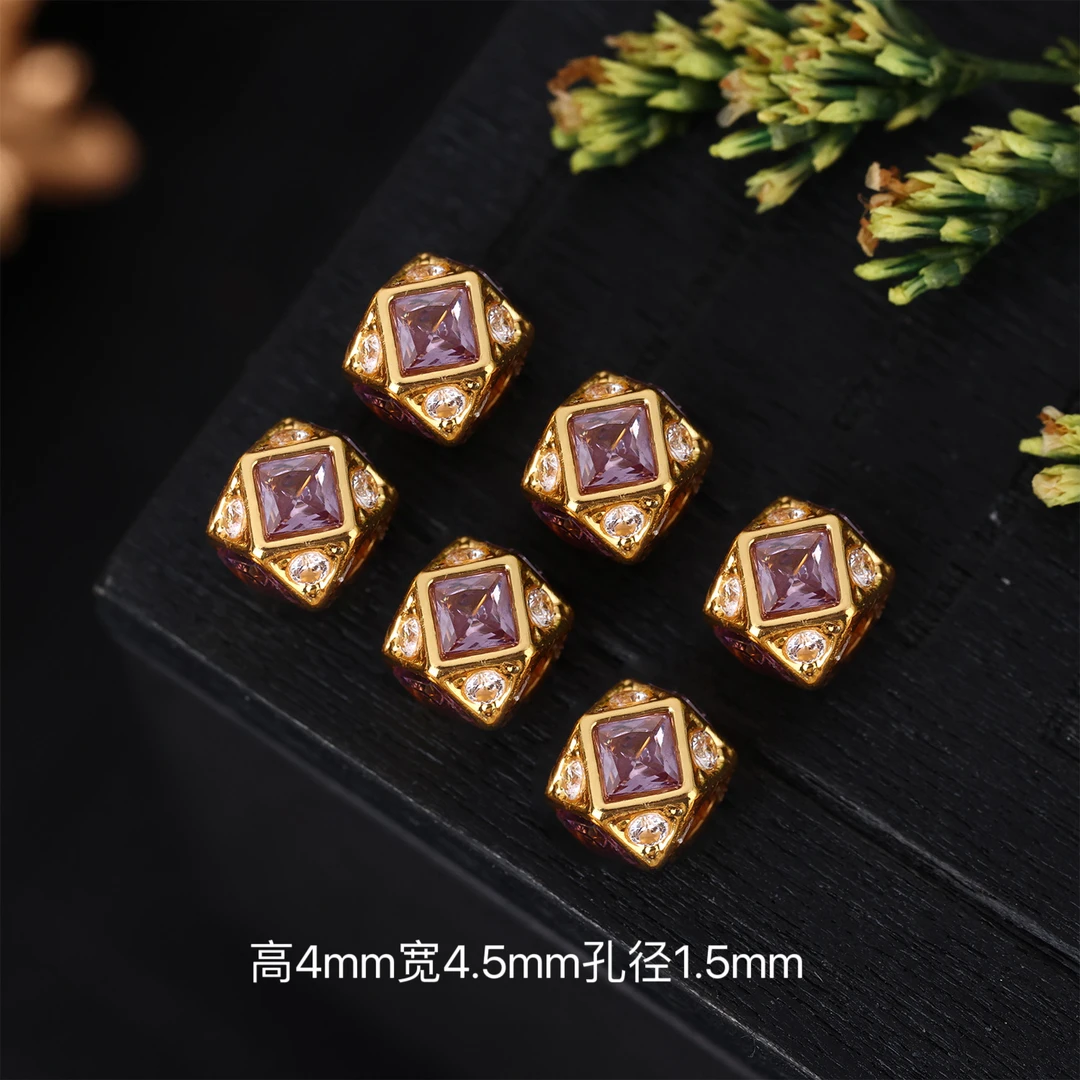 加大版4.5mm18k金豪镶爆闪薰衣草方块八棱隔珠配饰配件