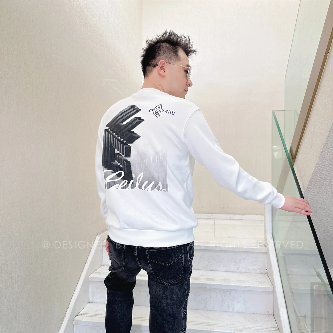 秋冬（微阔版）GF一大一小两排刺绣字轻奢高端男装高档男士加绒卫衣