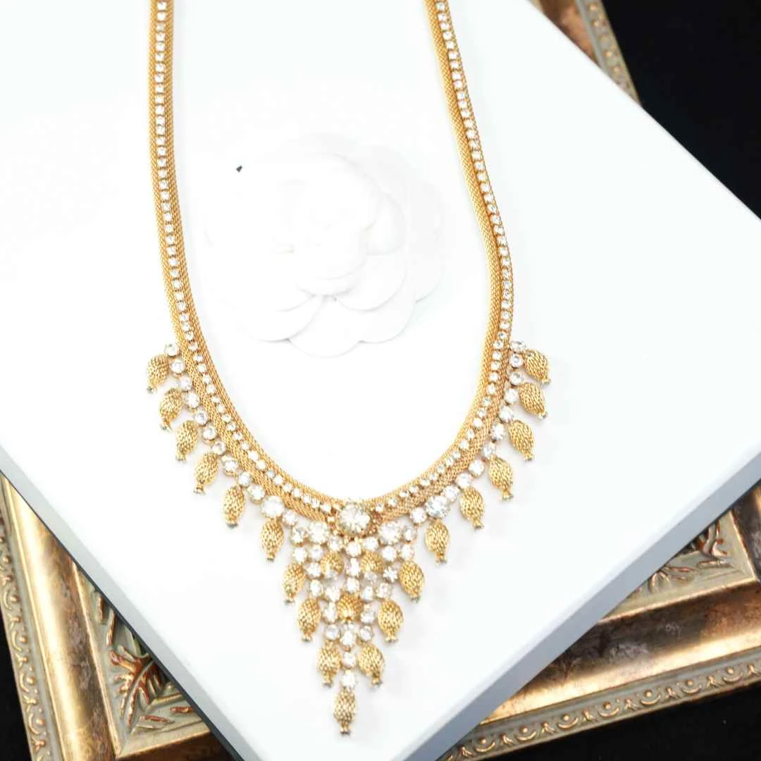 合金合成锆石项链 柚礼中古/莱茵石素金坚果项链cx510026