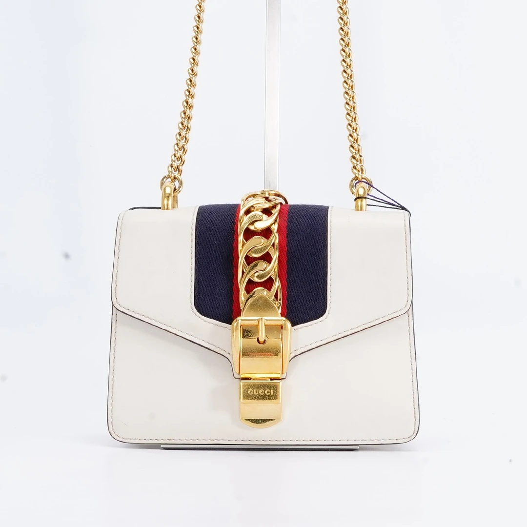 99新 GUCCI/古驰 塞尔维亚包小号白色单肩包斜挎包/0090/（E店）