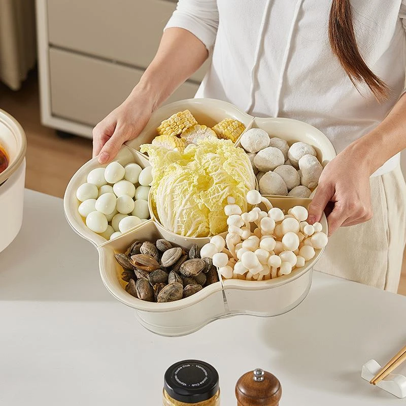 厨房家用多格火锅沥水篮水果蔬菜可旋转备菜盘加大容量火锅拼盘