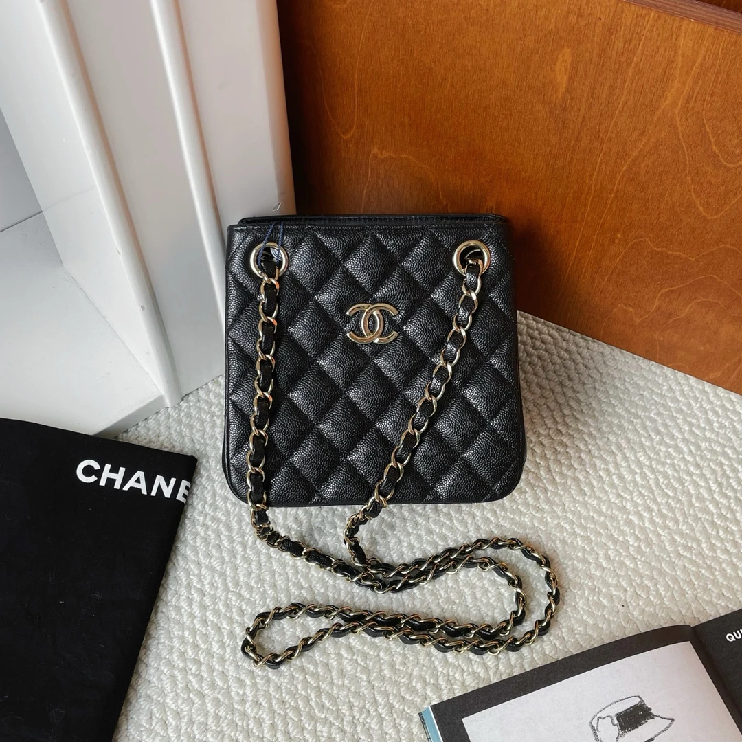 99新 Chanel/香奈儿 25c黑金荔枝牛minitote链条包 BJM20-0321