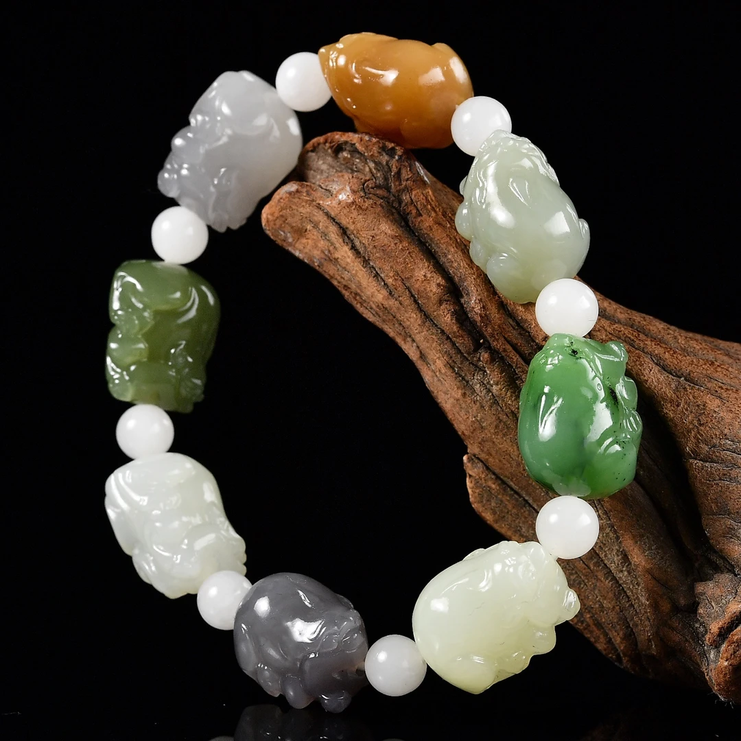 天然和田玉貔貅多宝手链男女款貔恘手串皮丘珠串