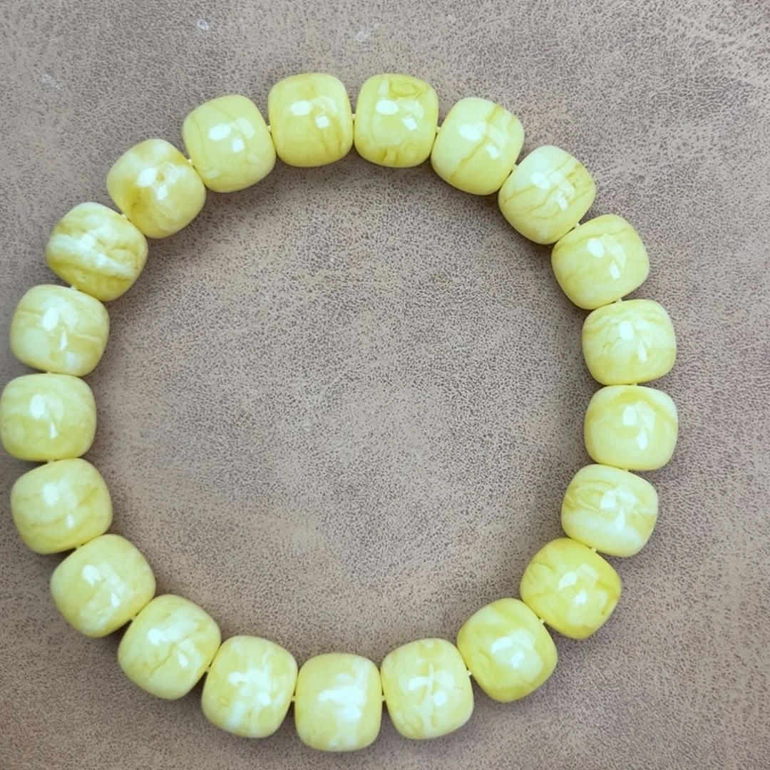 蜜蜡未镶嵌手串纯天然俄料奶白金纹虎皮11*10腕口18+