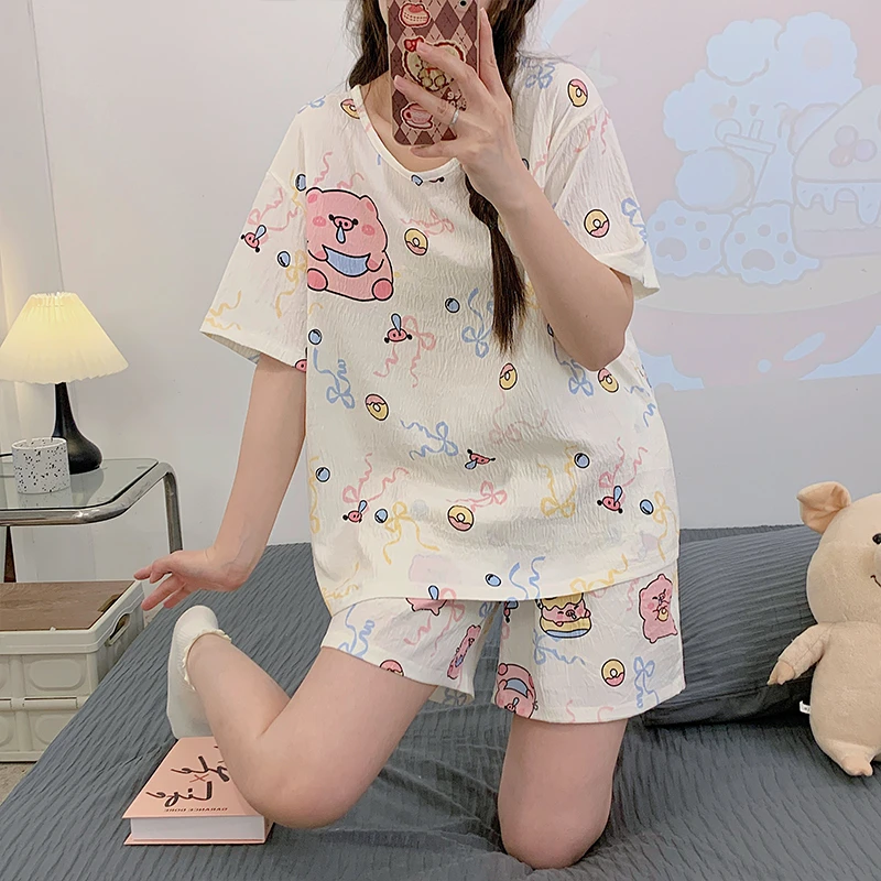 休闲家居服女云朵棉卡通动漫薄款少女休闲甜美两件套2025夏季新款