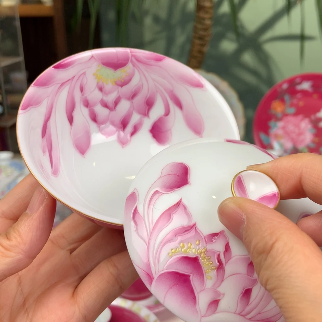 陶景德镇陶瓷手工手绘莲花盖