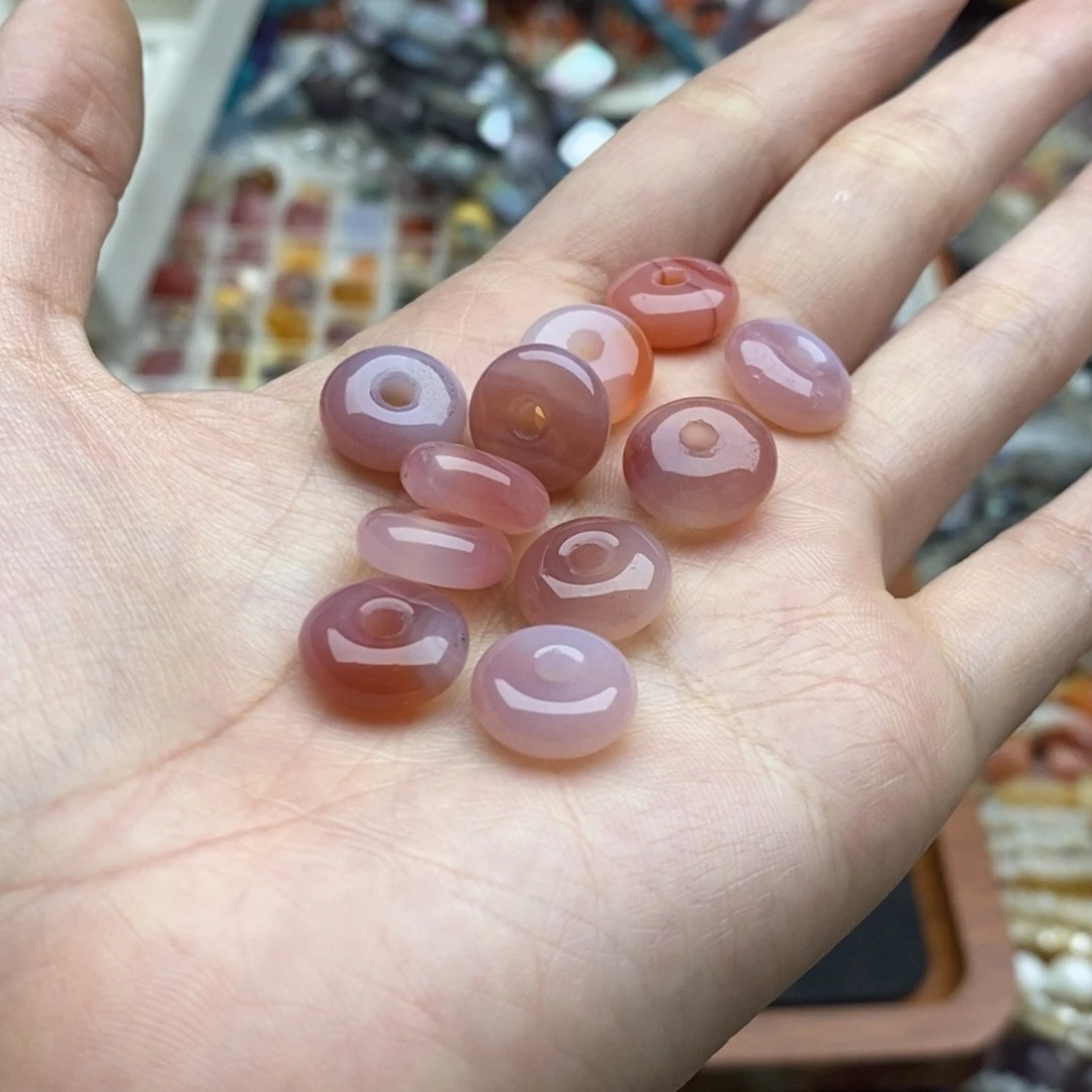 玛瑙/玉髓未镶嵌珠宝半成品两个装纯天然12mm玛瑙平安扣