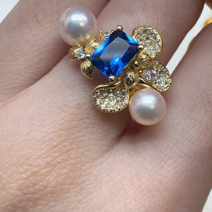 戒指银S925镶嵌海水珍珠