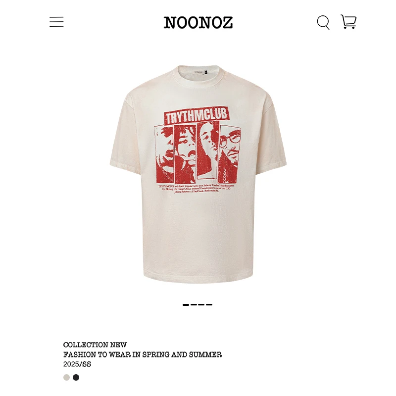 NOONOZ潮牌街头短袖男美式复古摇滚乐队人物T恤夏季vintage上衣
