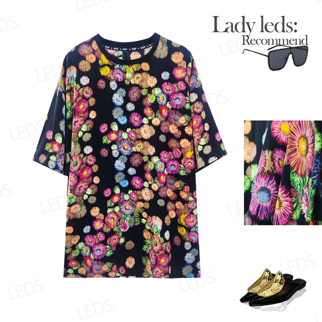 LEDS 9090-6【浪漫花语】夏季宽松精致印花细节舒适面料T连衣裙