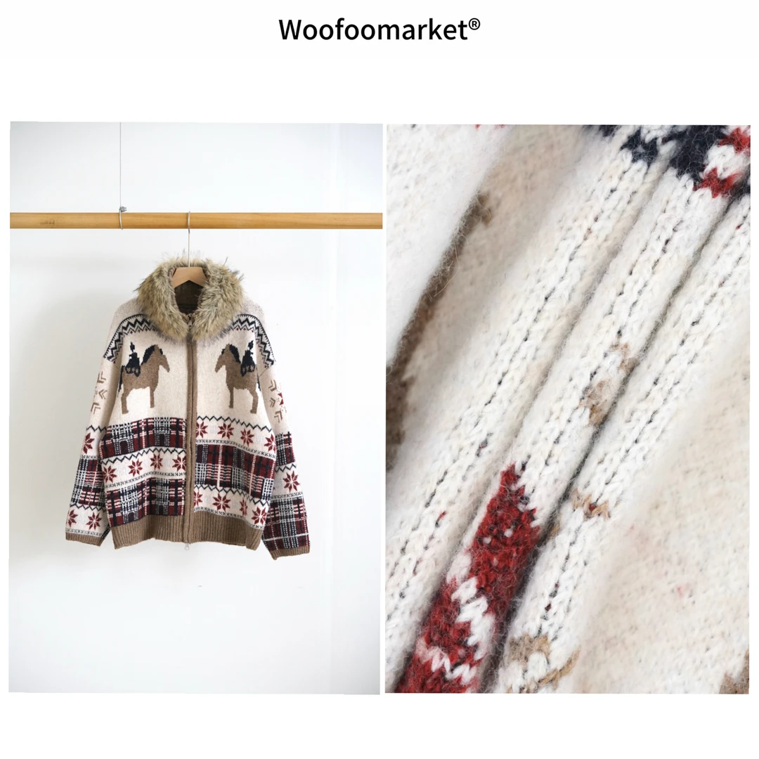 【海街日集】毛领可拆费尔岛民族风长袖毛衣外套女冬季 AWMY420