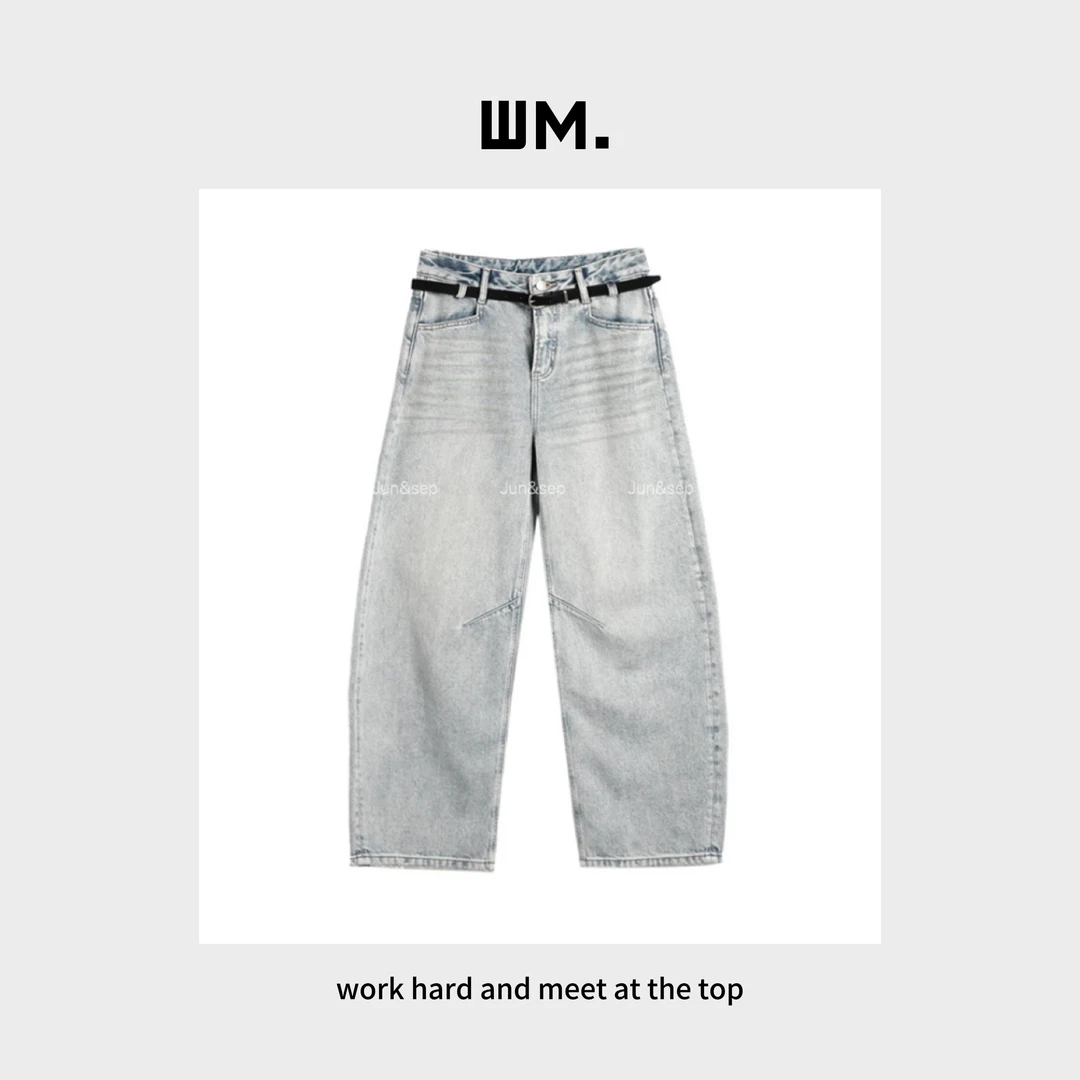 CMZW*猫须牛仔*高线浅牛仔蓝腔调水洗阔腿弯刀裤JS-C-25122702