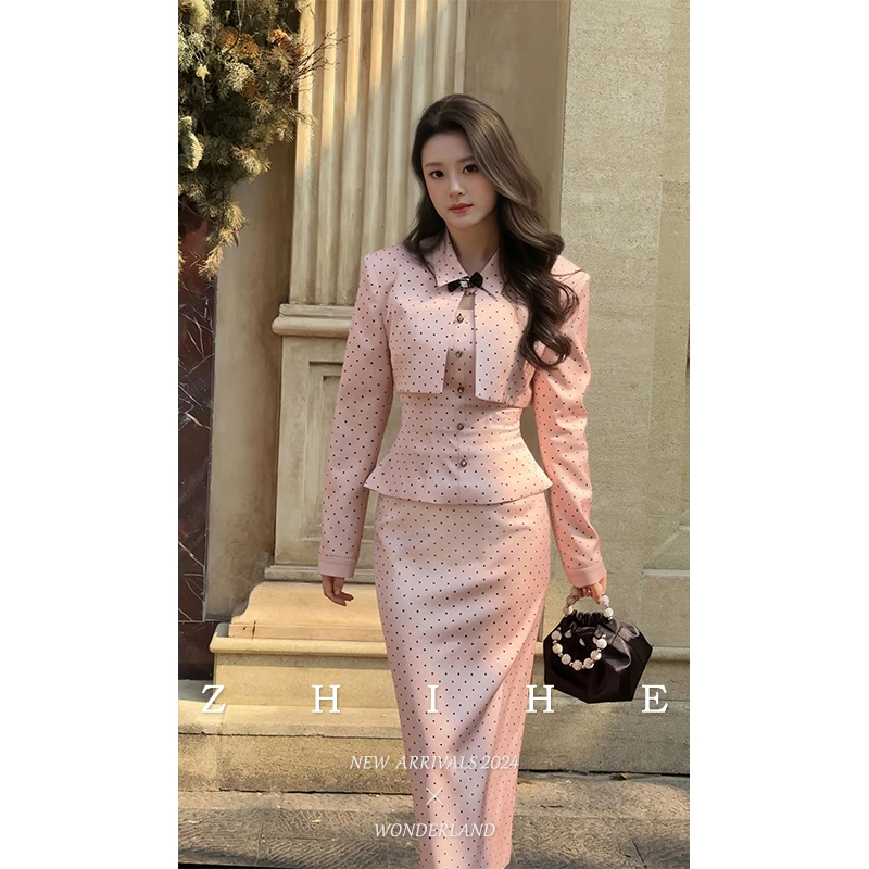 无艳一禾【温莎城堡2.0】原创高阶波点蝴蝶领结外套吊带+半裙三件套