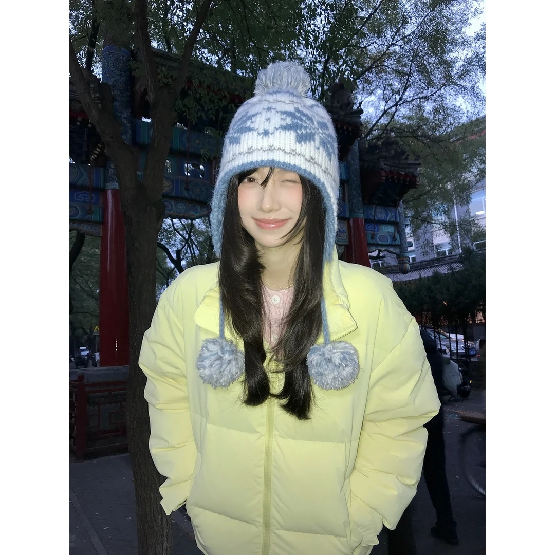 韩系可爱针织毛线护耳帽女冬季保暖显脸小雷锋帽