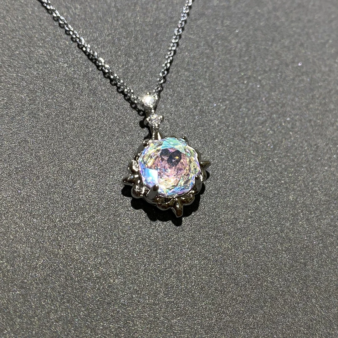 合金锆石吊坠 彩虹八角千禧玫瑰坠链小众高级感项链饰品