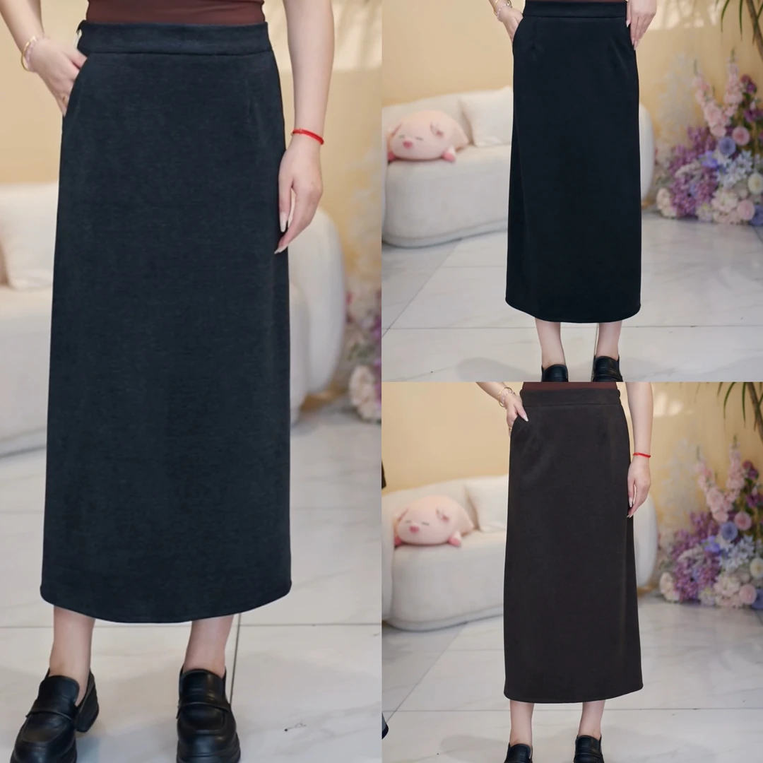 大码高腰遮肚绵羊毛醋酸混纺半身裙秋冬胖mm显瘦a字裙中长裙L2512