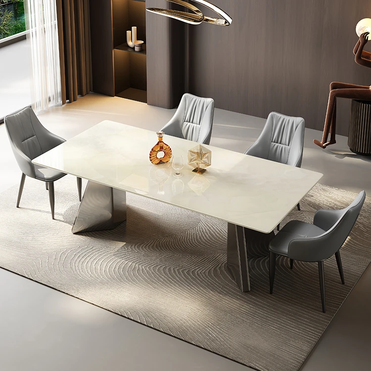 法式高级感大理石餐桌家用圆桌轻风高级感艺术白冰玉天然奢石餐桌