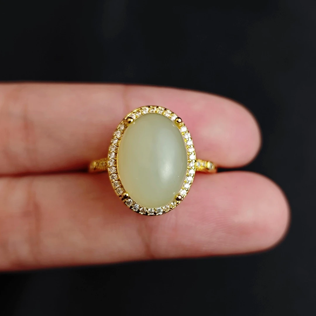 和田玉蛋面戒指C01-211赠礼盒(多样性发)