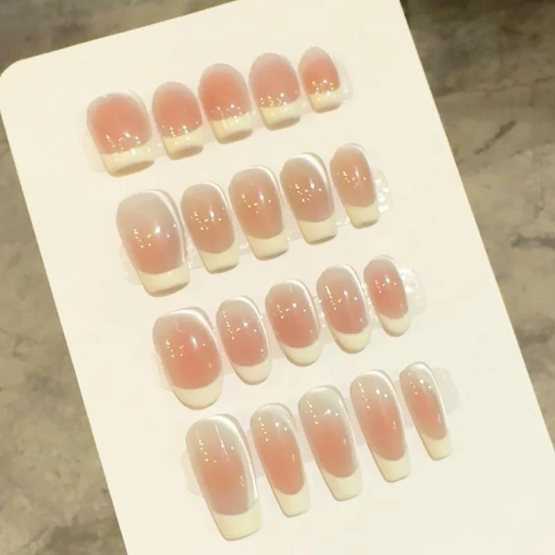 【品牌 春夏温柔高级感显白美甲冰透裸粉猫眼渐变奶黄白法式穿戴甲