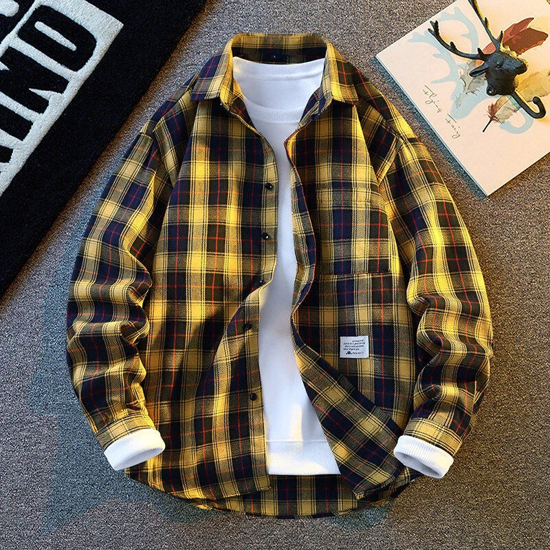 春秋季休闲格子时尚青少年衬衫男长袖衬衣男士宽松韩版潮流CS123