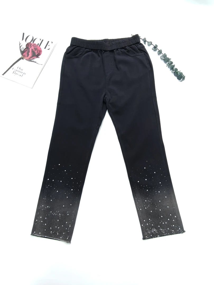 【处理】/大码时尚休闲宽松潮流高级显瘦九分烫钻裤子（9968）