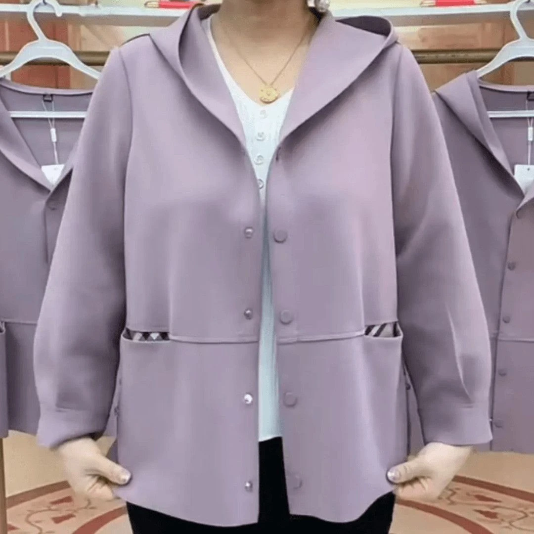 2025新款大码单排扣连帽衬衫秋季网红外套百搭减龄中老年妈妈装