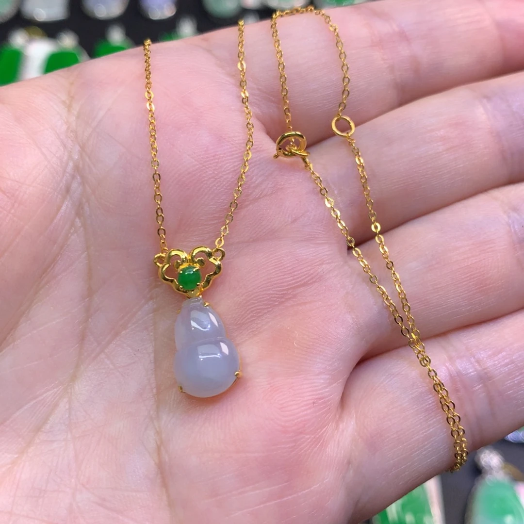 翡翠18K金镶嵌套链套链