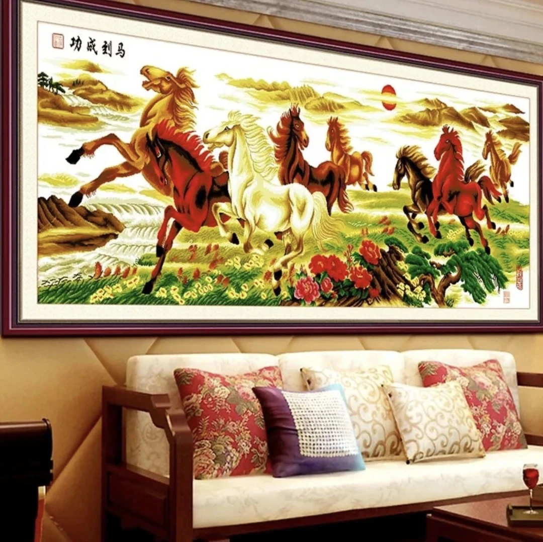 2.3纯手工绣好的十字绣成品经典马到成功装饰画刺绣客厅新款大气