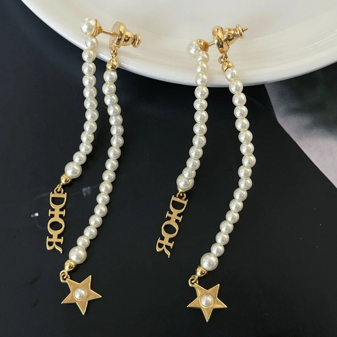 99新 DIOR/迪奥 迪奥珍珠星星水钻流苏吊坠耳钉 JM15-0070