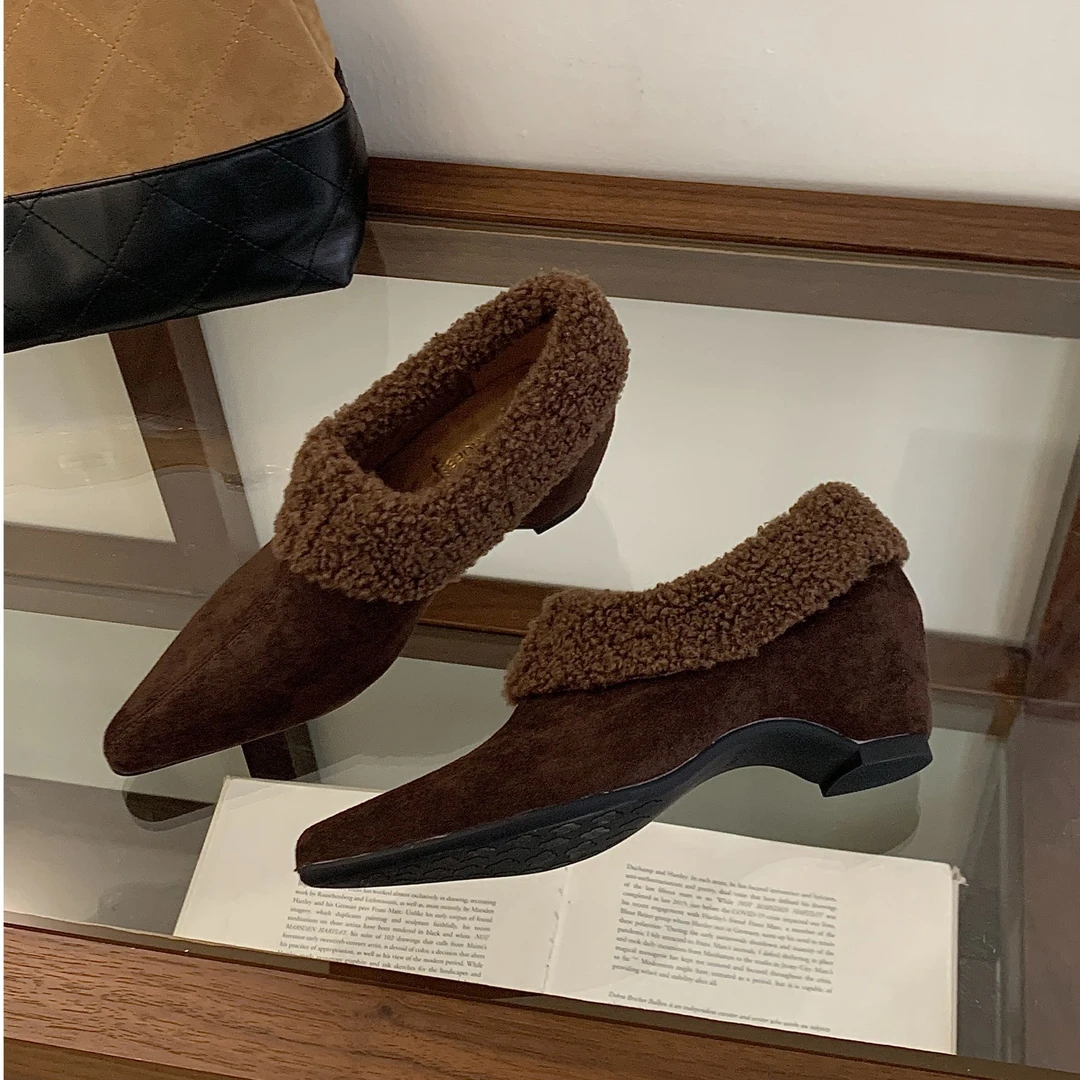 内增高毛毛鞋女2025秋冬新款加绒高跟鞋百搭洋气保暖厚底棉鞋尖头