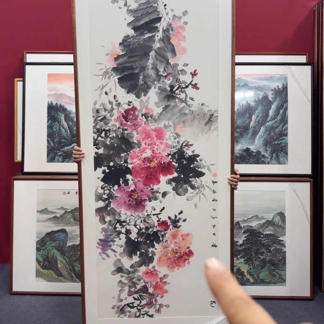 国画手绘作品带框210成80
