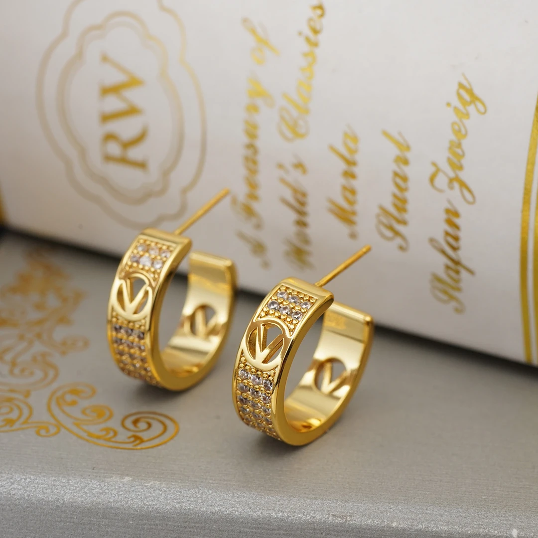 铜合金耳饰 【3682】LeLe 耳钉 满钻时尚气质轻奢百搭精致