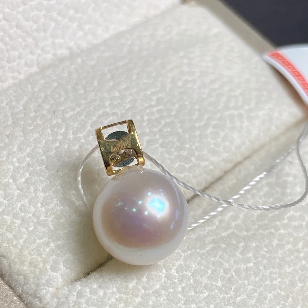 10mm淡水极光珍珠爱迪生18k金镶赠银链镀金