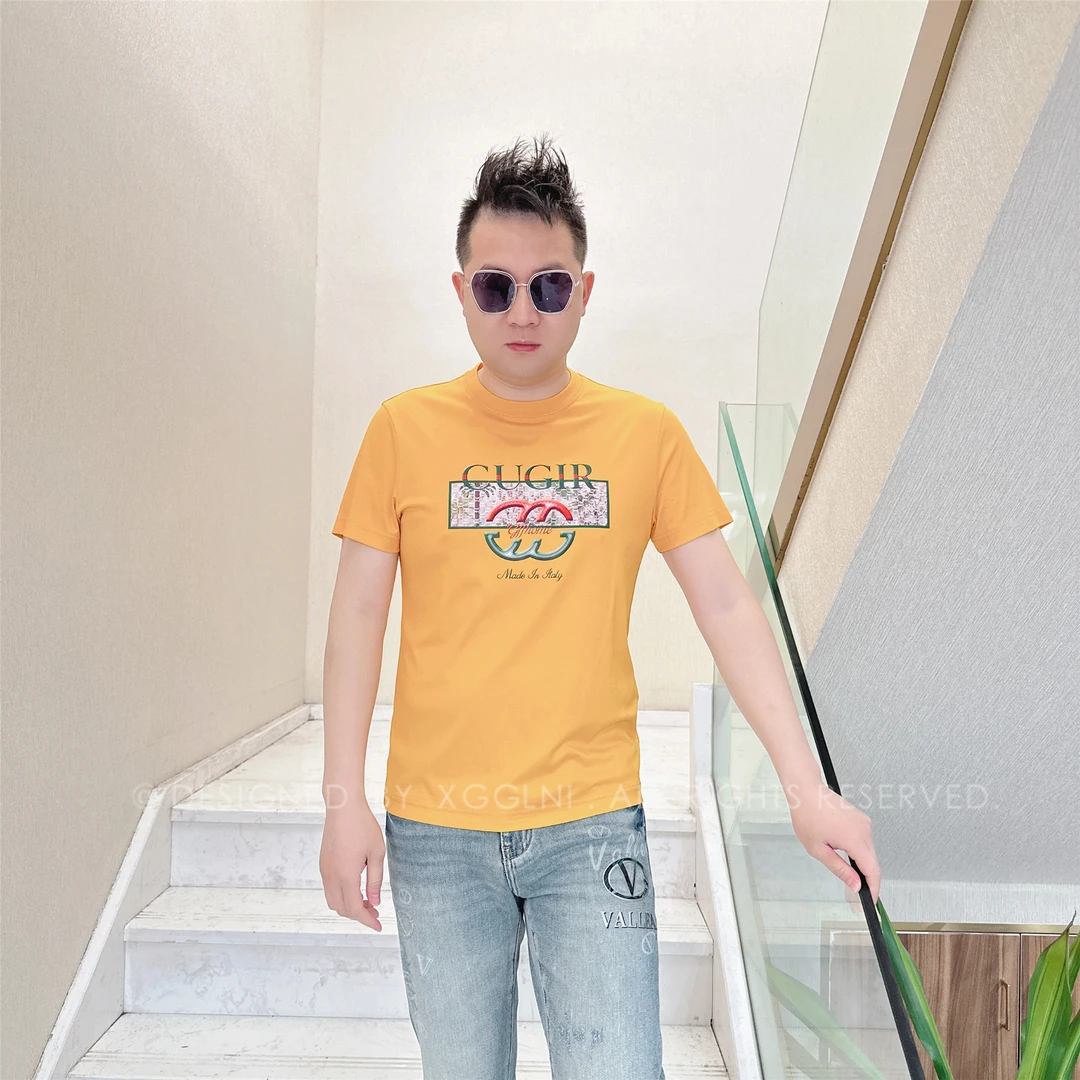 春夏款SYSR胸口绿边长方形男士品质高端轻奢洋气时尚潮牌短袖t恤