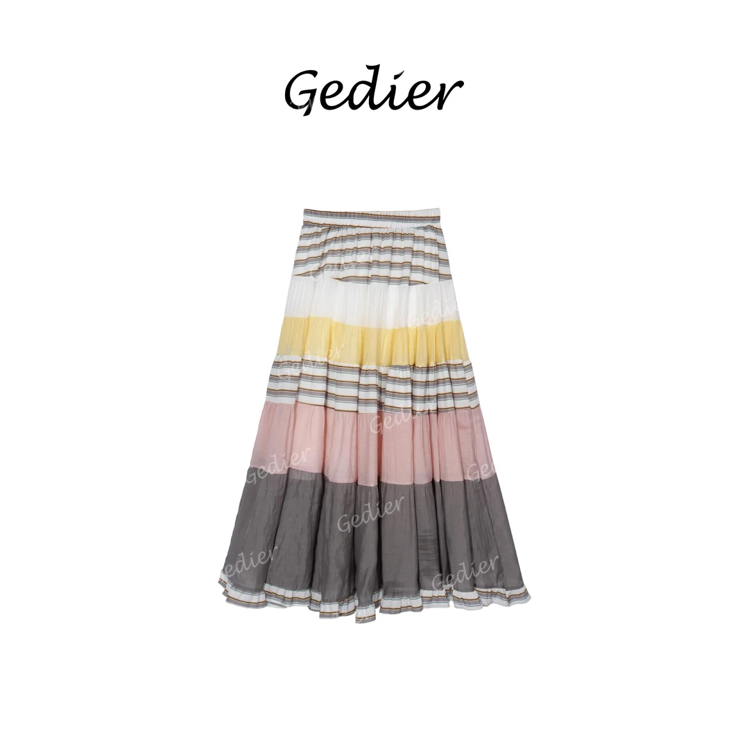 【歌蒂尔】"甜甜圈" 2025春款欧若风多彩拼接百褶长裙 EG520098Y