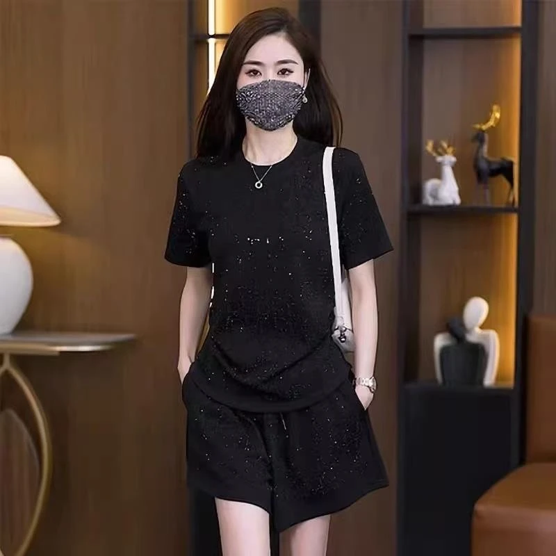 休闲运动服套装女夏季2025新款女士时尚洋气短袖短裤跑步服两件套