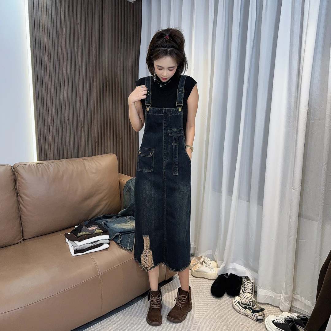 【磨破显瘦背带裙】洋气渐变拼色设计感洋气韩式背带裙复古6691