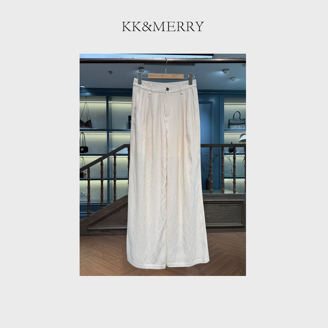 KK&MERRY休闲宽松百搭高腰天丝棉麻阔腿休闲裤KDBC587