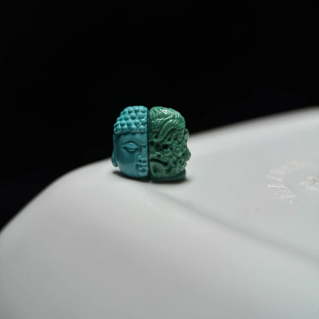 山与枢原矿绿松石手工雕刻佛魔一念文玩配饰腰弟子珠高瓷玉化俏色