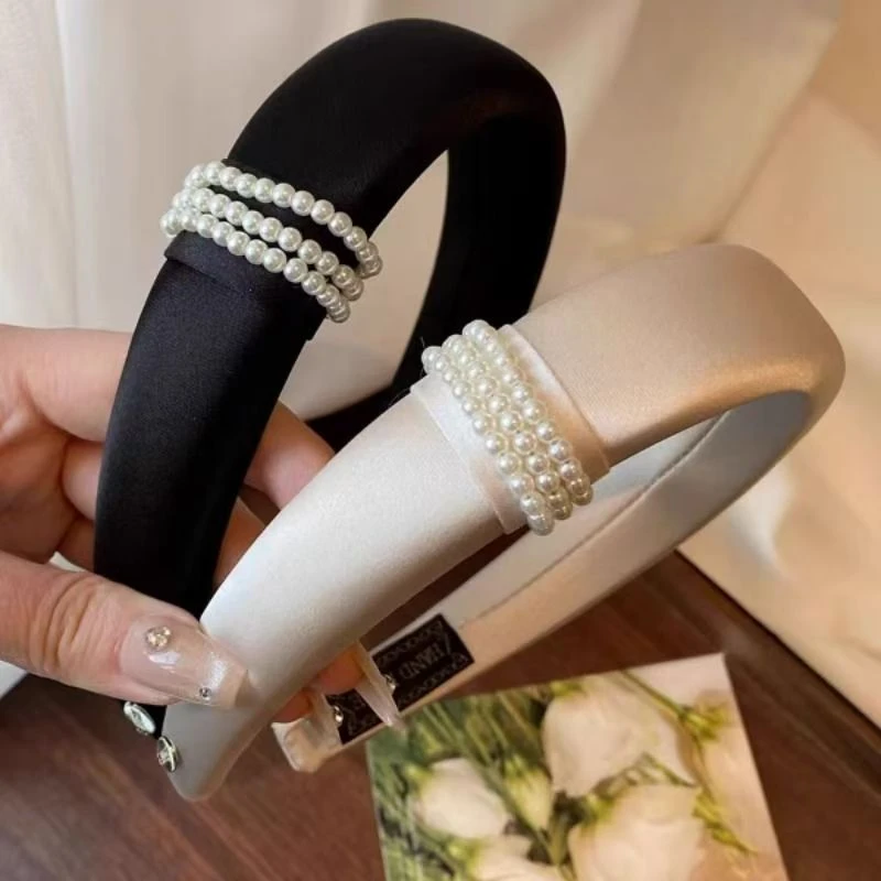 许我耀眼赵露S许妍同款珠珠发箍女2025新款黑白高颅顶头箍头饰b