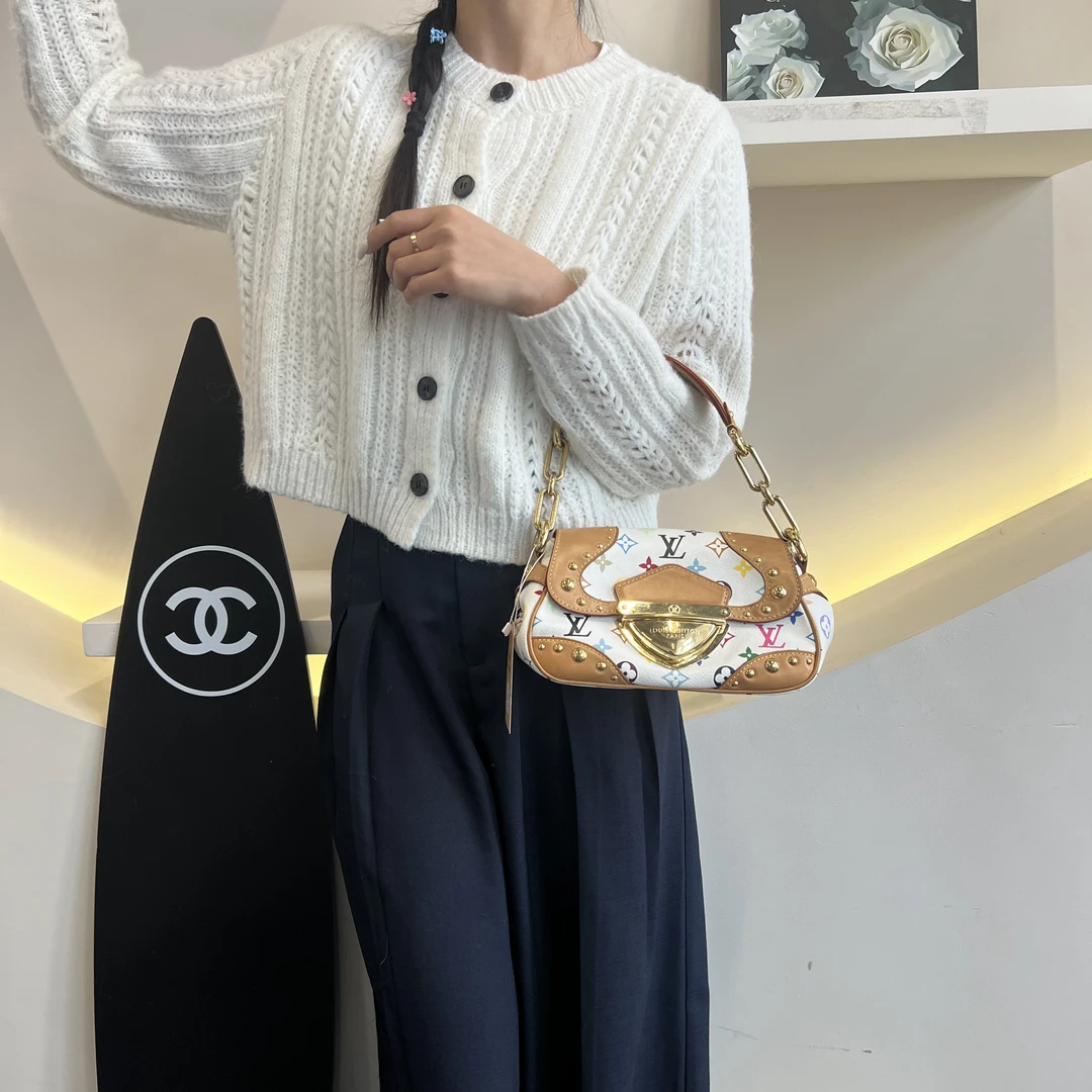99新 LouisVuitton/路易威登 白三彩腋下/7552