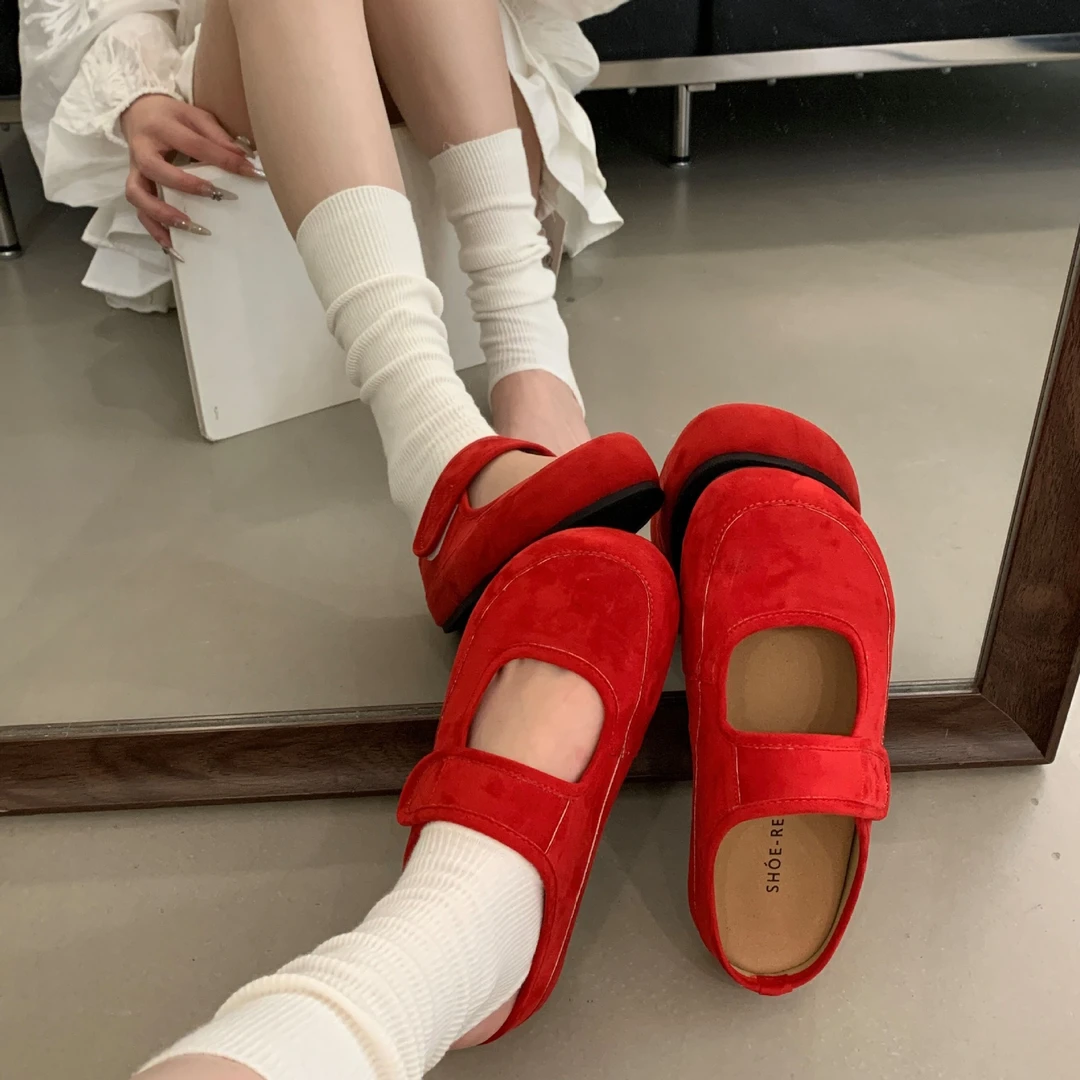 软妹圆头浅口丑萌面包鞋女厚底勃肯鞋2025新款复古森系包头半拖鞋
