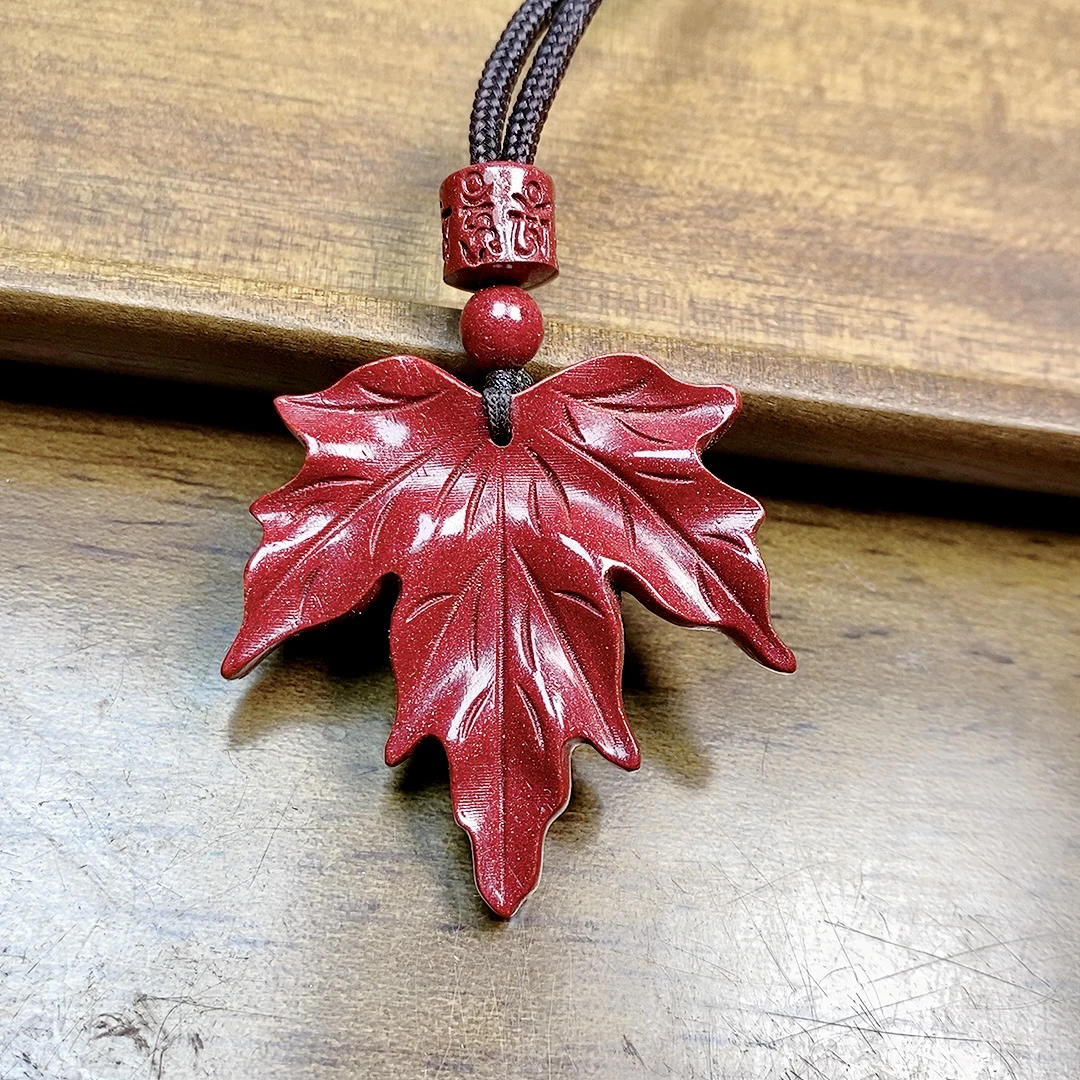 含辰砂工艺品紫金砂枫叶吊坠毛衣链