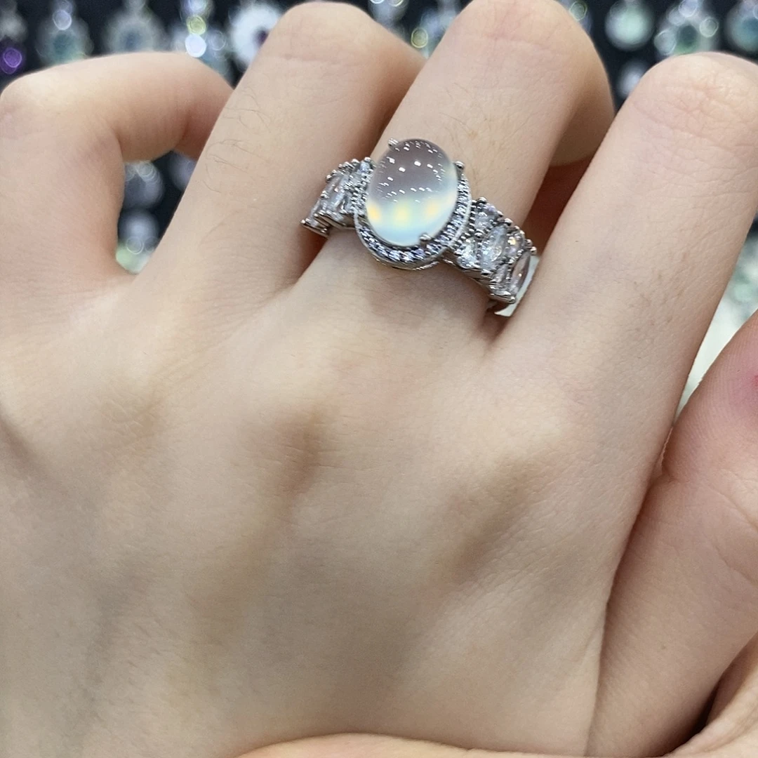 蛇纹石玉银S925镶嵌戒指