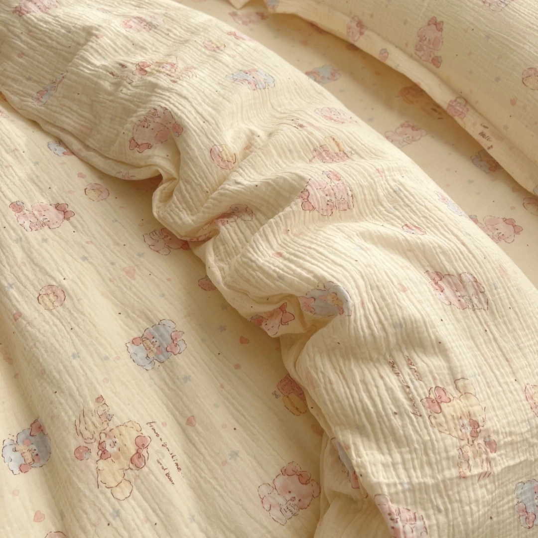 A类母婴级嗨皮狗双层纱全棉四件套1.5m1.8米少女全棉床单被套