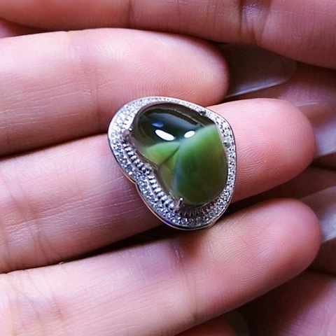 和田玉戒指银S925镶嵌