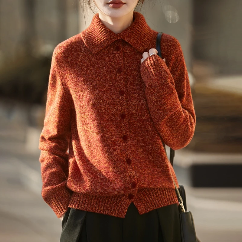 慵懒风减龄高级感加厚花纱羊毛高领开衫包扣毛衣宽松秋冬外套内搭